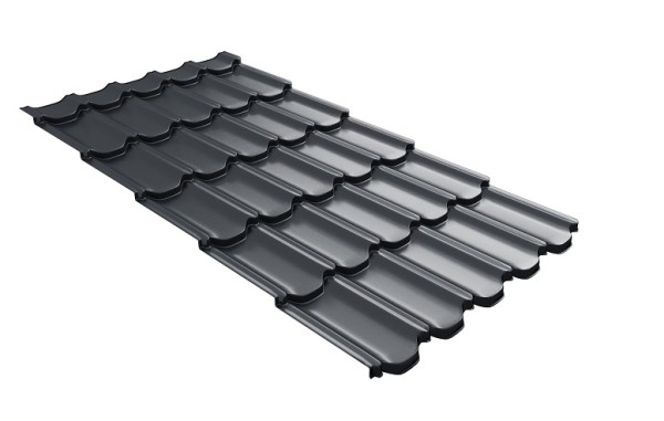Металлочерепица квинта плюс с 3D резом 0,5 Satin RAL 7024 мокрый асфальт купить в Новой Ладоге